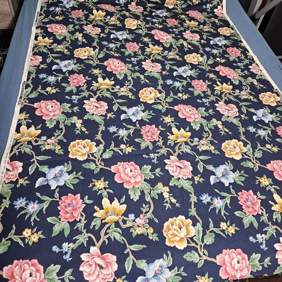 5th Avenue Upholstery Tapestry Fabric Material Floral Dark Blue Pink 48" W By Yd - Picture 3 of 9
